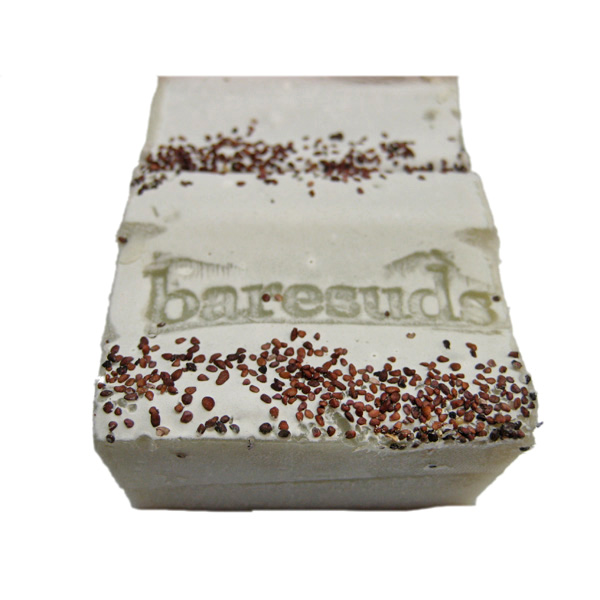 Hot Geranium Soap with French Green Clay and blueberry seeds, handmade cold process soap